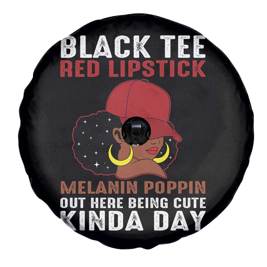 Funny African American Afro Queen Spare Tire Cover Black Tee Red Lipstick Melanin Poppin Out Here Being Cute - Wonder Print Shop