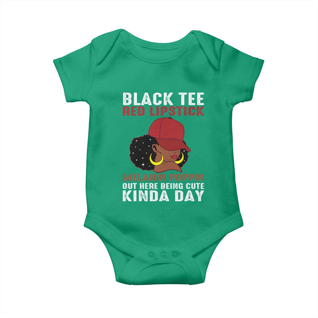 Funny African American Afro Queen Baby Onesie Black Tee Red Lipstick Melanin Poppin Out Here Being Cute - Wonder Print Shop