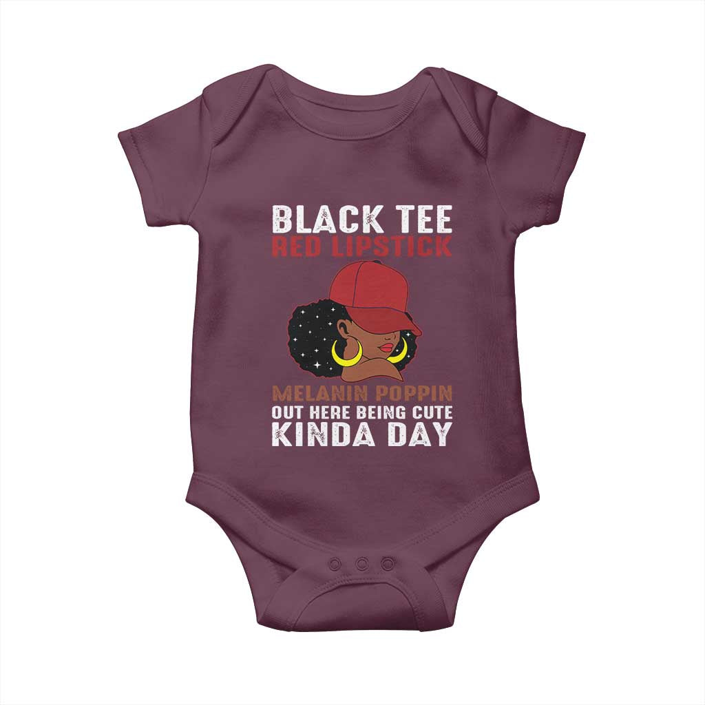 Funny African American Afro Queen Baby Onesie Black Tee Red Lipstick Melanin Poppin Out Here Being Cute - Wonder Print Shop