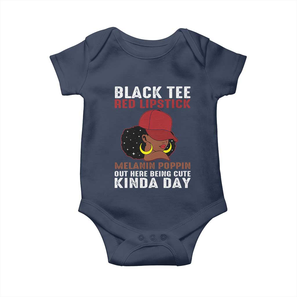 Funny African American Afro Queen Baby Onesie Black Tee Red Lipstick Melanin Poppin Out Here Being Cute - Wonder Print Shop