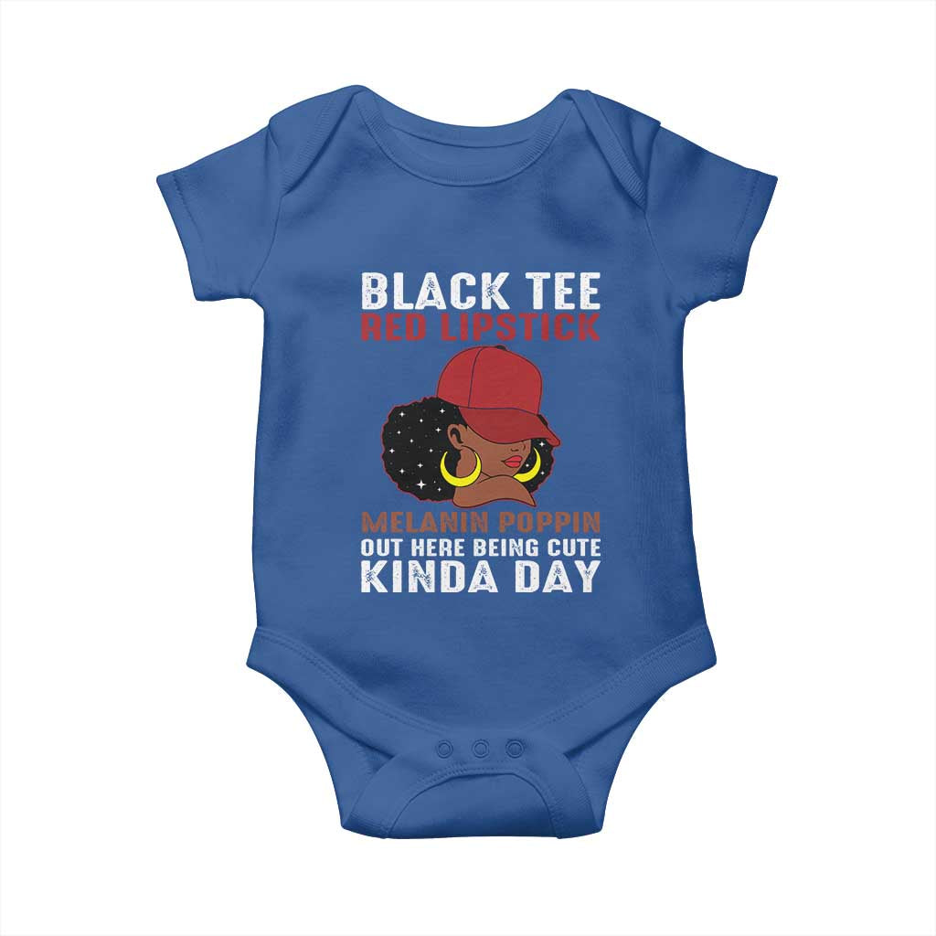 Funny African American Afro Queen Baby Onesie Black Tee Red Lipstick Melanin Poppin Out Here Being Cute - Wonder Print Shop