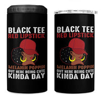 Funny African American Afro Queen 4 in 1 Can Cooler Tumbler Black Tee Red Lipstick Melanin Poppin Out Here Being Cute - Wonder Print Shop