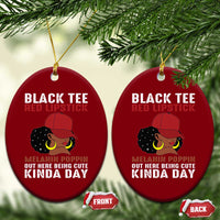 Funny African American Afro Queen Ceramic Ornament Black Tee Red Lipstick Melanin Poppin Out Here Being Cute - Wonder Print Shop