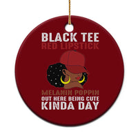 Funny African American Afro Queen Ceramic Ornament Black Tee Red Lipstick Melanin Poppin Out Here Being Cute - Wonder Print Shop