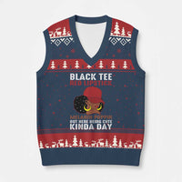 Funny African American Afro Queen V-Neck Knit Sweater Vest Black Tee Red Lipstick Melanin Poppin Out Here Being Cute - Wonder Print Shop