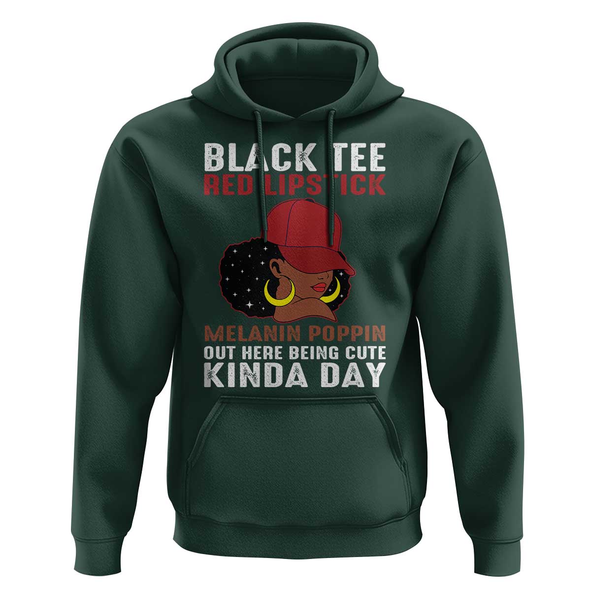 Funny African American Afro Queen Hoodie Black Tee Red Lipstick Melanin Poppin Out Here Being Cute - Wonder Print Shop
