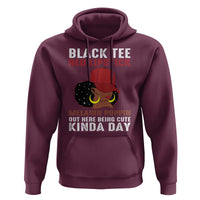 Funny African American Afro Queen Hoodie Black Tee Red Lipstick Melanin Poppin Out Here Being Cute - Wonder Print Shop