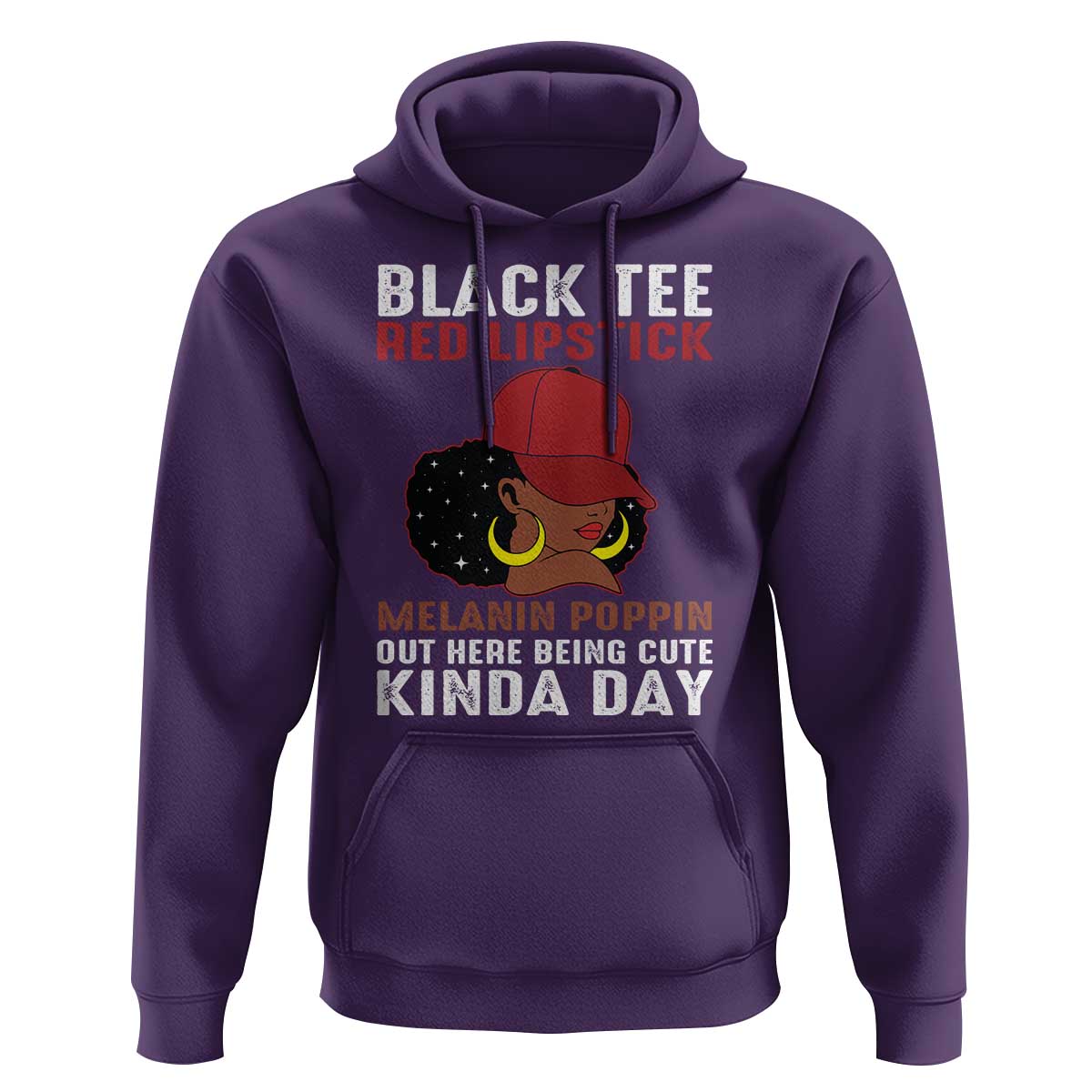 Funny African American Afro Queen Hoodie Black Tee Red Lipstick Melanin Poppin Out Here Being Cute - Wonder Print Shop