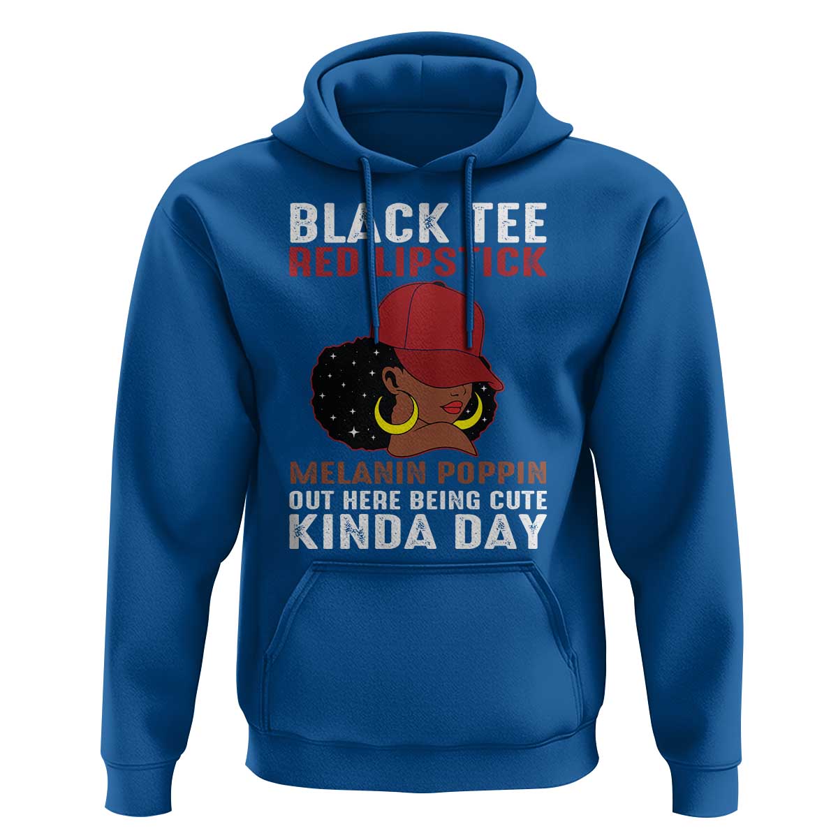 Funny African American Afro Queen Hoodie Black Tee Red Lipstick Melanin Poppin Out Here Being Cute - Wonder Print Shop