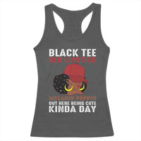 Funny African American Afro Queen Racerback Tank Top Black Tee Red Lipstick Melanin Poppin Out Here Being Cute - Wonder Print Shop