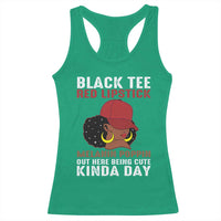Funny African American Afro Queen Racerback Tank Top Black Tee Red Lipstick Melanin Poppin Out Here Being Cute - Wonder Print Shop