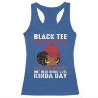 Funny African American Afro Queen Racerback Tank Top Black Tee Red Lipstick Melanin Poppin Out Here Being Cute - Wonder Print Shop