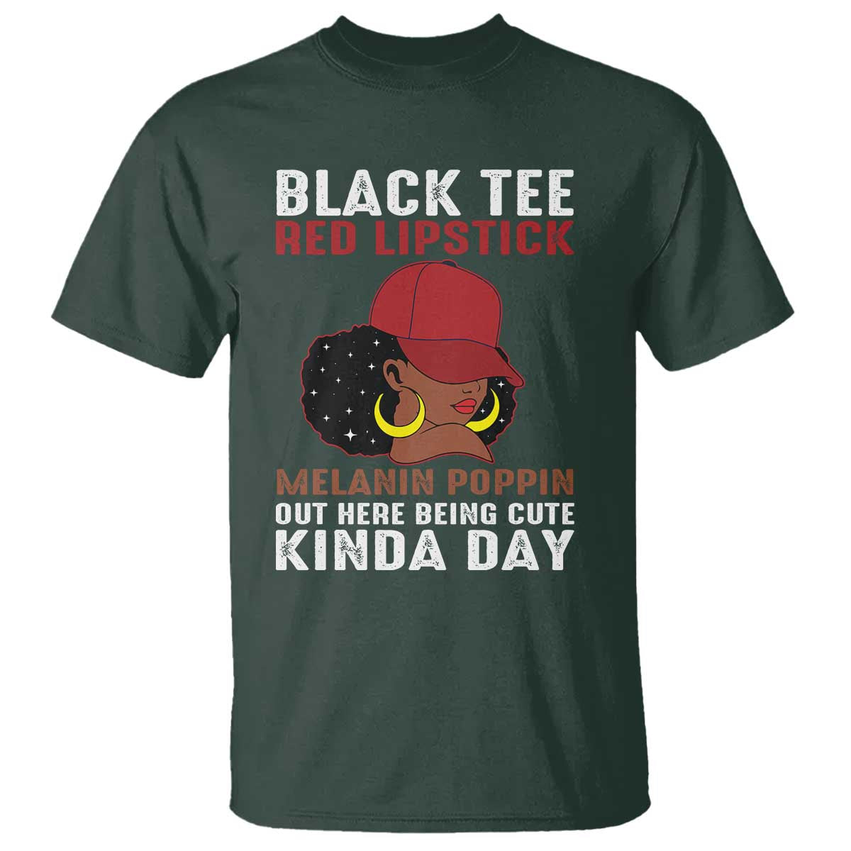 Funny African American Afro Queen T Shirt Black Tee Red Lipstick Melanin Poppin Out Here Being Cute - Wonder Print Shop