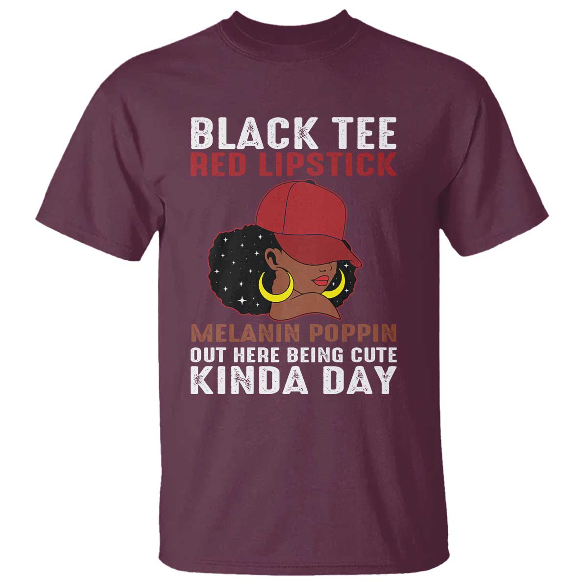 Funny African American Afro Queen T Shirt Black Tee Red Lipstick Melanin Poppin Out Here Being Cute - Wonder Print Shop