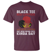 Funny African American Afro Queen T Shirt Black Tee Red Lipstick Melanin Poppin Out Here Being Cute - Wonder Print Shop