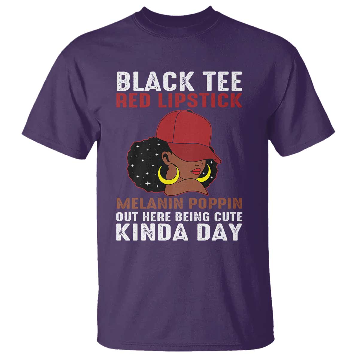 Funny African American Afro Queen T Shirt Black Tee Red Lipstick Melanin Poppin Out Here Being Cute - Wonder Print Shop