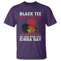 Funny African American Afro Queen T Shirt Black Tee Red Lipstick Melanin Poppin Out Here Being Cute - Wonder Print Shop