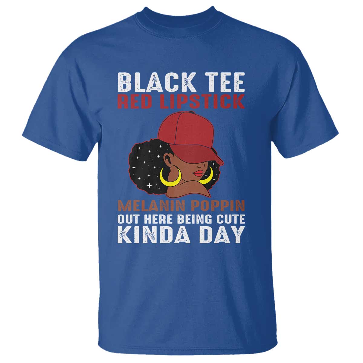 Funny African American Afro Queen T Shirt Black Tee Red Lipstick Melanin Poppin Out Here Being Cute - Wonder Print Shop