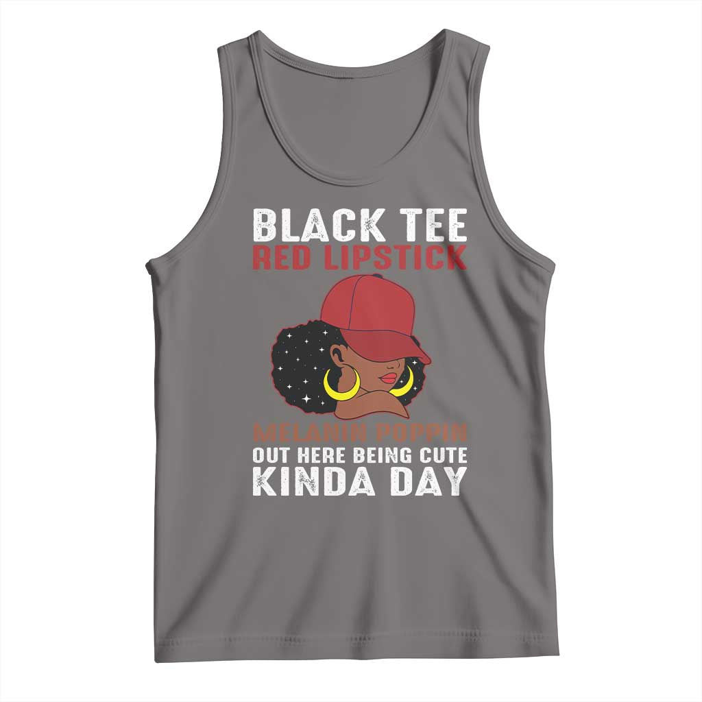 Funny African American Afro Queen Tank Top Black Tee Red Lipstick Melanin Poppin Out Here Being Cute - Wonder Print Shop