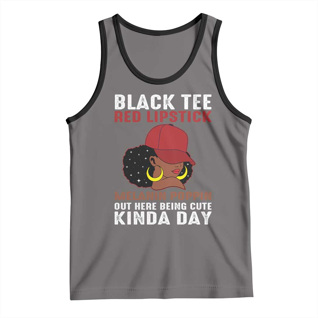 Funny African American Afro Queen Tank Top Black Tee Red Lipstick Melanin Poppin Out Here Being Cute - Wonder Print Shop