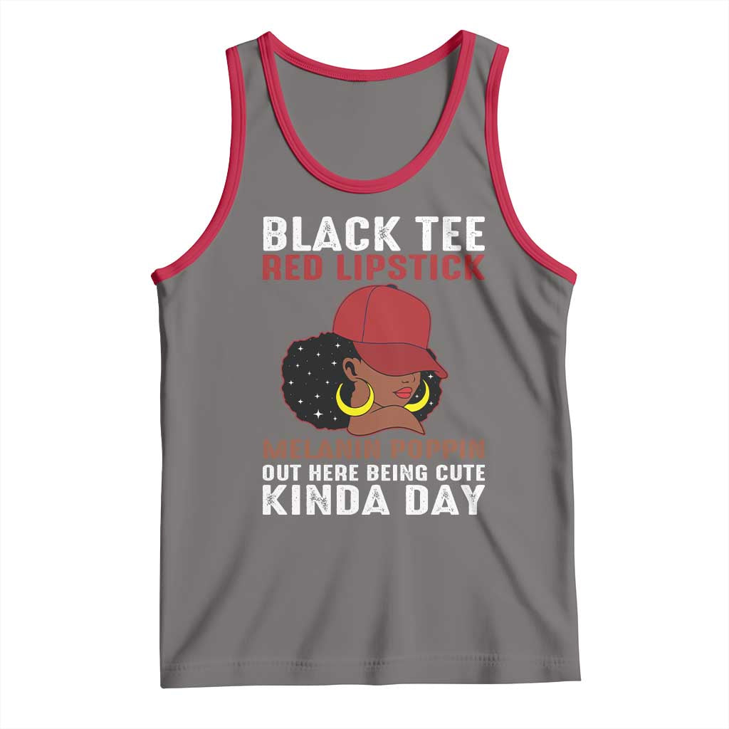 Funny African American Afro Queen Tank Top Black Tee Red Lipstick Melanin Poppin Out Here Being Cute - Wonder Print Shop