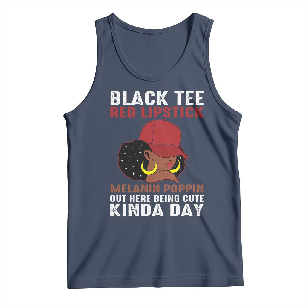 Funny African American Afro Queen Tank Top Black Tee Red Lipstick Melanin Poppin Out Here Being Cute - Wonder Print Shop