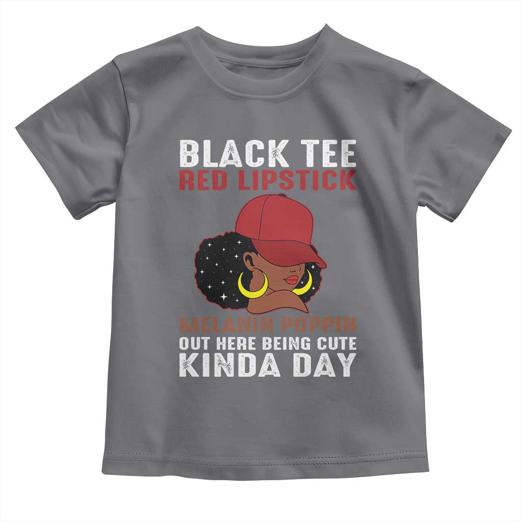 Funny African American Afro Queen Toddler T Shirt Black Tee Red Lipstick Melanin Poppin Out Here Being Cute - Wonder Print Shop