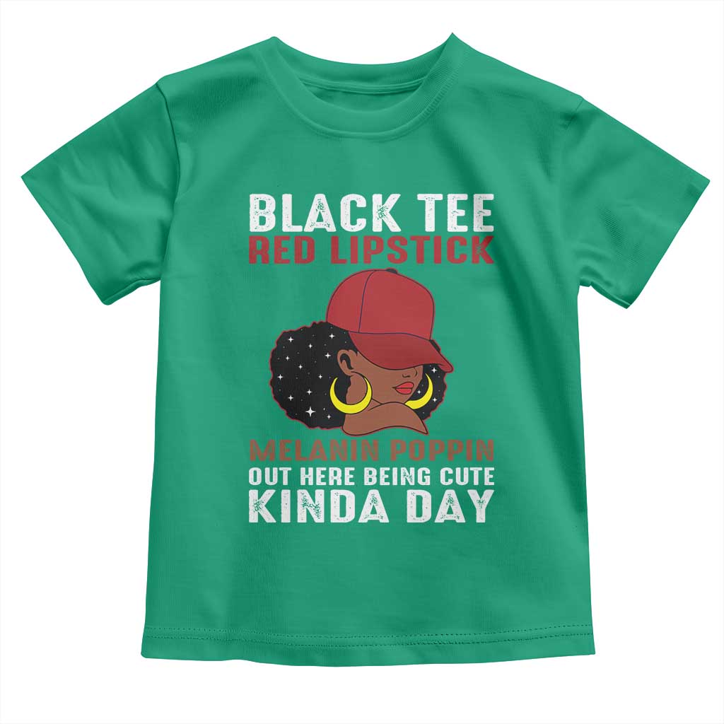 Funny African American Afro Queen Toddler T Shirt Black Tee Red Lipstick Melanin Poppin Out Here Being Cute - Wonder Print Shop