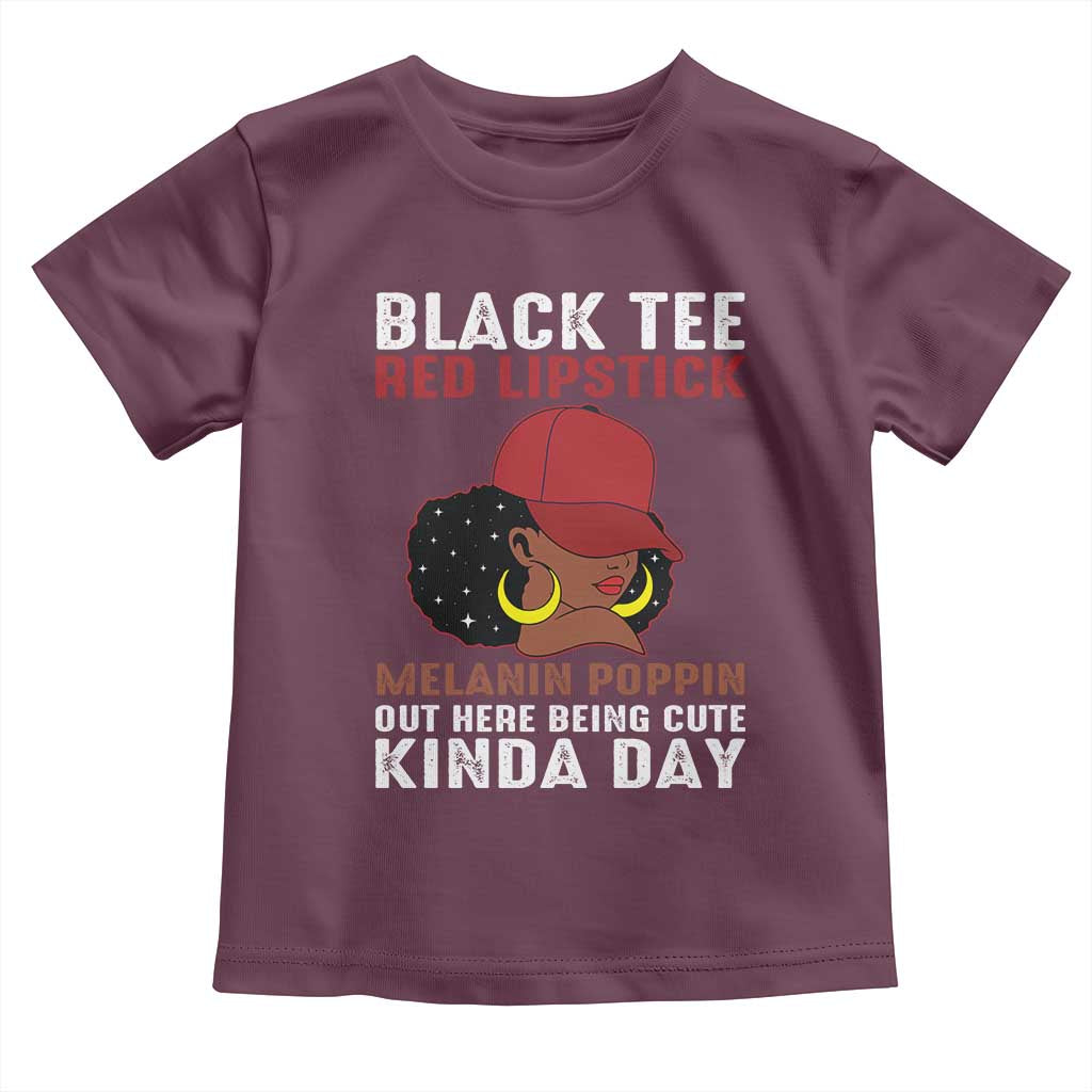 Funny African American Afro Queen Toddler T Shirt Black Tee Red Lipstick Melanin Poppin Out Here Being Cute - Wonder Print Shop