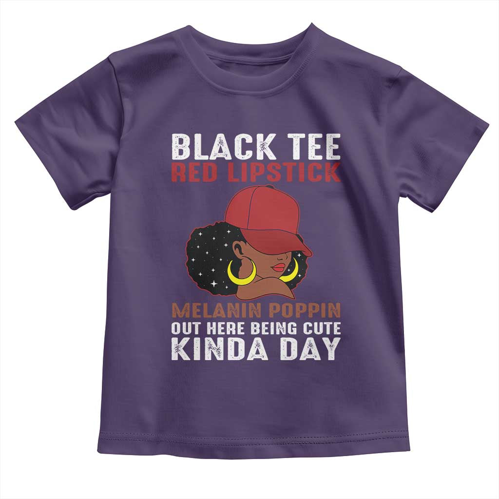 Funny African American Afro Queen Toddler T Shirt Black Tee Red Lipstick Melanin Poppin Out Here Being Cute - Wonder Print Shop