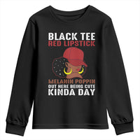 Funny African American Afro Queen Youth Sweatshirt Black Tee Red Lipstick Melanin Poppin Out Here Being Cute - Wonder Print Shop