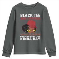 Funny African American Afro Queen Youth Sweatshirt Black Tee Red Lipstick Melanin Poppin Out Here Being Cute - Wonder Print Shop