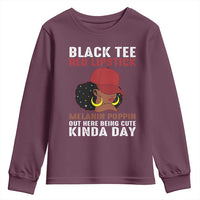 Funny African American Afro Queen Youth Sweatshirt Black Tee Red Lipstick Melanin Poppin Out Here Being Cute - Wonder Print Shop