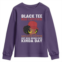 Funny African American Afro Queen Youth Sweatshirt Black Tee Red Lipstick Melanin Poppin Out Here Being Cute - Wonder Print Shop