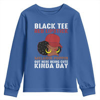 Funny African American Afro Queen Youth Sweatshirt Black Tee Red Lipstick Melanin Poppin Out Here Being Cute - Wonder Print Shop