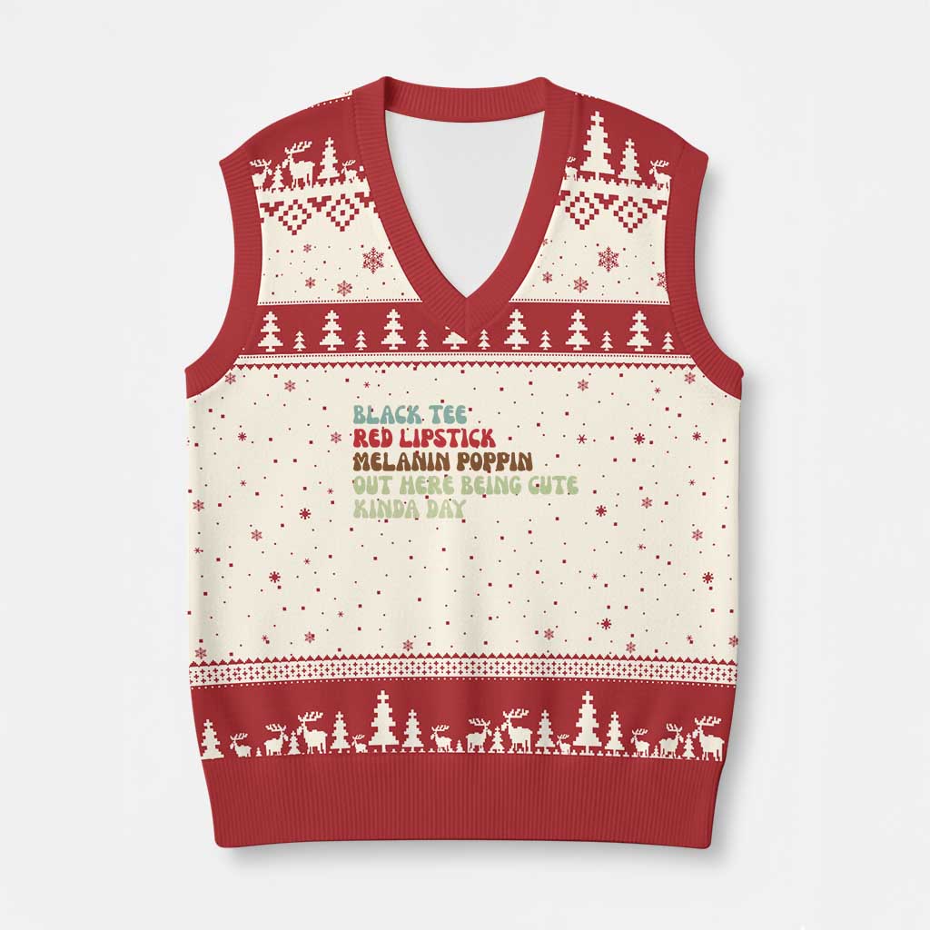 Melanin Poppin Black Girl Pride V-Neck Knit Sweater Vest Funny Juneteenth Saying Afro Black Women Queen