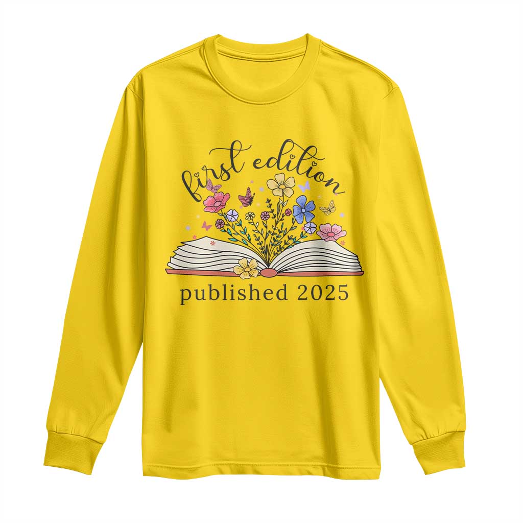 First Edition Published 2025 Long Sleeve Shirt Littlest Bookworm Funny Annoucement Baby Shower