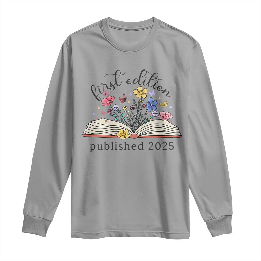 First Edition Published 2025 Long Sleeve Shirt Littlest Bookworm Funny Annoucement Baby Shower
