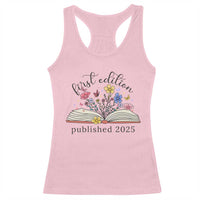 First Edition Published 2025 Racerback Tank Top Littlest Bookworm Funny Annoucement Baby Shower