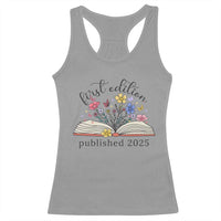 First Edition Published 2025 Racerback Tank Top Littlest Bookworm Funny Annoucement Baby Shower