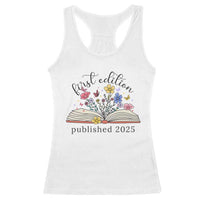 First Edition Published 2025 Racerback Tank Top Littlest Bookworm Funny Annoucement Baby Shower
