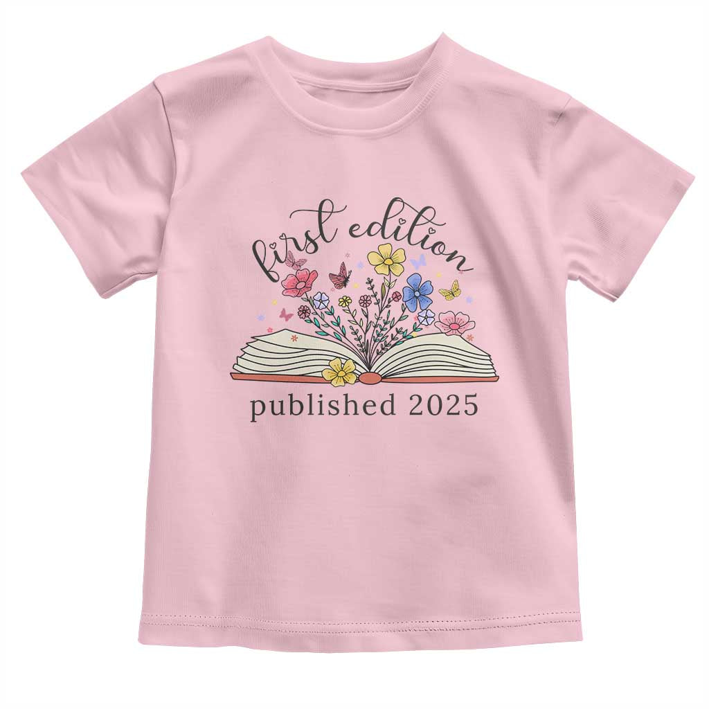 First Edition Published 2025 Toddler T Shirt Littlest Bookworm Funny Annoucement Baby Shower