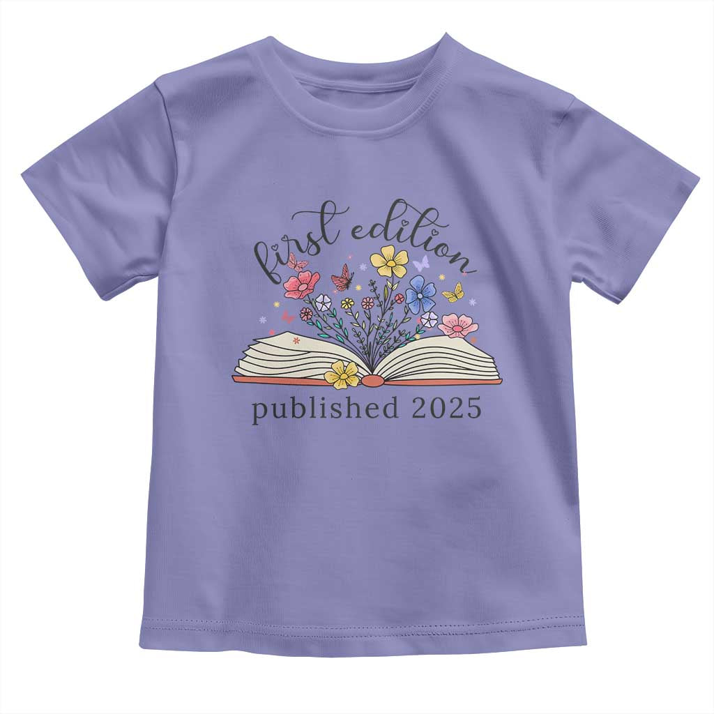 First Edition Published 2025 Toddler T Shirt Littlest Bookworm Funny Annoucement Baby Shower