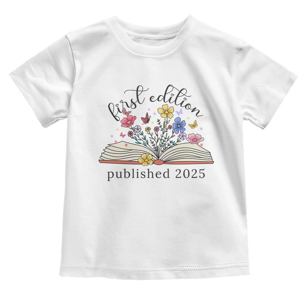 First Edition Published 2025 Toddler T Shirt Littlest Bookworm Funny Annoucement Baby Shower