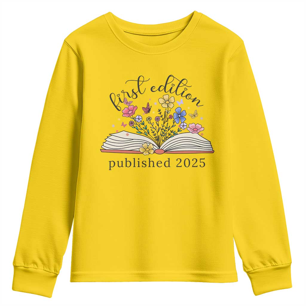 First Edition Published 2025 Youth Sweatshirt Littlest Bookworm Funny Annoucement Baby Shower