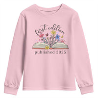 First Edition Published 2025 Youth Sweatshirt Littlest Bookworm Funny Annoucement Baby Shower