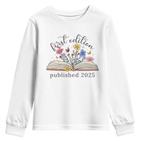 First Edition Published 2025 Youth Sweatshirt Littlest Bookworm Funny Annoucement Baby Shower