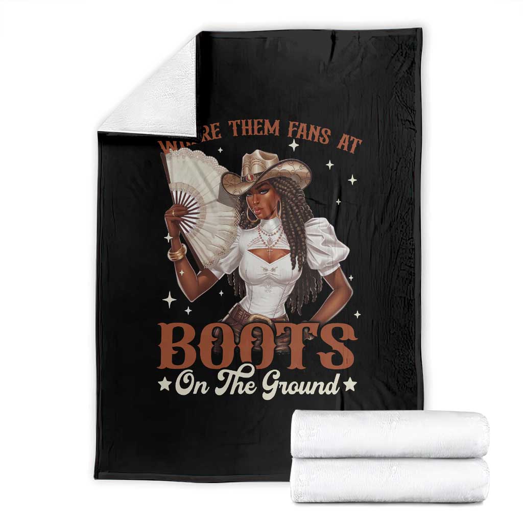 Black Cowgirl Throw Blanket Where Them Fans At Boots On The Ground - Wonder Print Shop