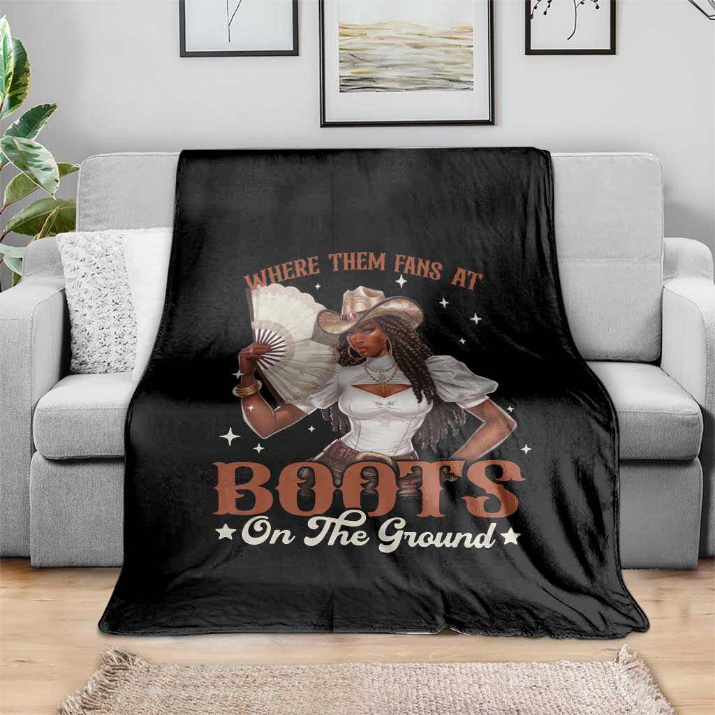 Black Cowgirl Throw Blanket Where Them Fans At Boots On The Ground - Wonder Print Shop