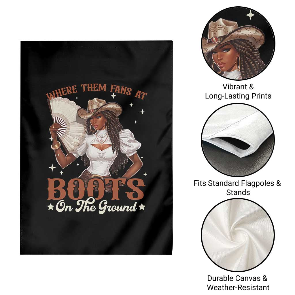 Black Cowgirl Garden Flag Where Them Fans At Boots On The Ground - Wonder Print Shop